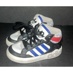 Little Boys ADIDAS Hard Court HI Sneakers Black White SHOES SIZE 8 Lace Up Logo